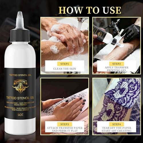 Tattoo Stencil Transfer Gel, 2PCS 5oz/Bottle Professional Tattoo Application Solution for Machine Stencils Paper, Stencil Stuff for Beginners Artists Tattooing Supplies, Clear & Long-Lasting (white) - Thumbnail 5