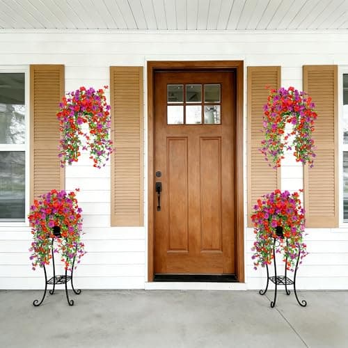 UV Resistant Artificial Hanging Flowers Outdoor Decor - 2 Pack Fake Hanging Plants with Silk Daisies for Spring Summer, No Fade Faux Flowers for Planter, Front Door, Porch, Patio, Garden, Yard - Thumbnail 4