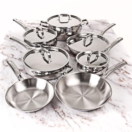 BergHOFF Belly Shape 18/10 Stainless Steel 12Pc Cookware Set, Metal Lids, Fast, Evenly Heat, Induction Cooktop Ready