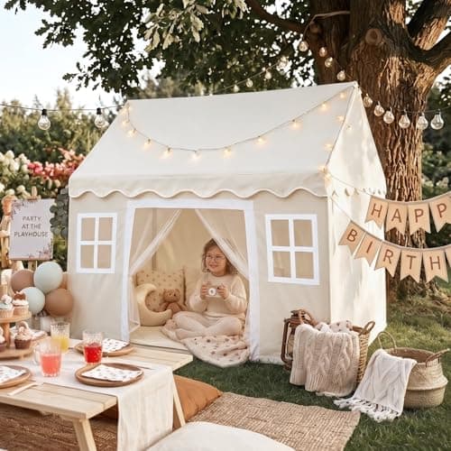 Tiny Land Play Tent with Padded Mat & LED Lights, Kids Tent, Playhouse for Kids, Indoor Bed Tent for Toddler, Toys for 3,4,5,6-Year-Old Girls, Neutral Color Play Room Furniture - Thumbnail 3