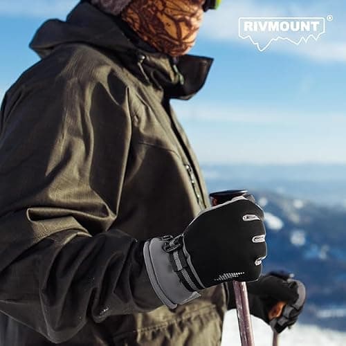 rivmount 3M Thinsulate Winter Gloves Men Women, Thermal Ski Gloves for Cold Weather with Warm, Touchscreen, Waterproof, Windproof for Outdoor, Running, Skiing, Cycling, Working, Snow Black-Gray Size M - Thumbnail 6