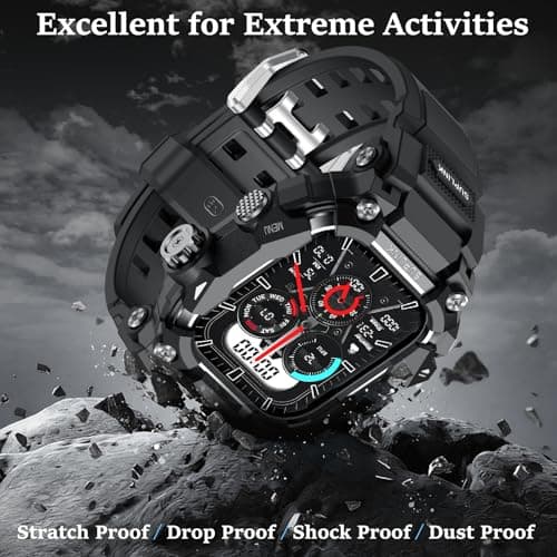 SUPLINK Rugged Case with Sport Band for 44mm Apple Watch Bands for Men, Compatible with Apple Watch Series SE 3/SE 2/SE/6 5 4, Protective Bumper Cover for iWatch Bands (Black) - Thumbnail 5