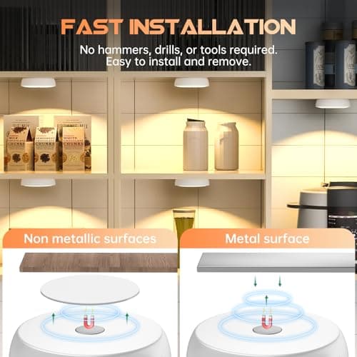 Warm Color LED Closet Lights Motion Sensor Puck Light, USB Rechargeable Battery Operated Puck Step Lights, Dimmable Under Cabinet Lighting for Counter Wardrobe Kitchen (6 Pack) - Thumbnail 5