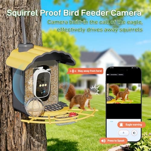 Centvicam Smart Bird Feeder with 2K Camera: Wireless Wild Bird Feeder for Outside with AI Identify Birds Species Solar Powered,HD Video Live Stream, Instant Arrival Alerts - Yellow - Thumbnail 5