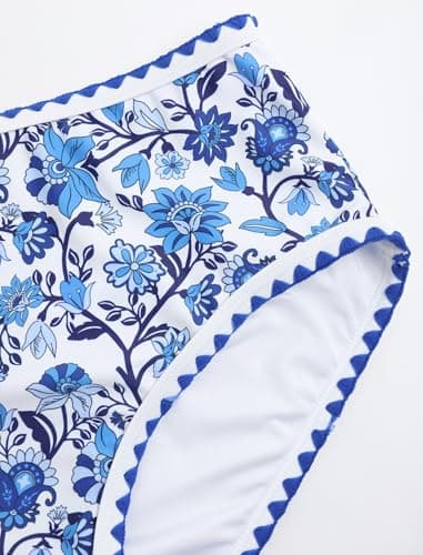 ZAFUL Tankini Swimsuit Tummy Control Bathing Suits Two Piece Swim Top with High Waisted Bottom Shell Stitch Swim Suits 2025 Blue Floral XXL - Thumbnail 6