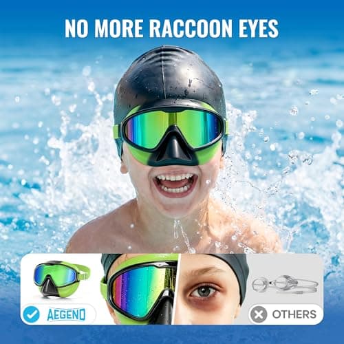 Aegend 2PCS Swim Goggles with Nose Cover,Kids Swimming Goggles with Fabric Strap,Wide View No Leaking Pool Goggles for Kid Youth Adult - Thumbnail 4