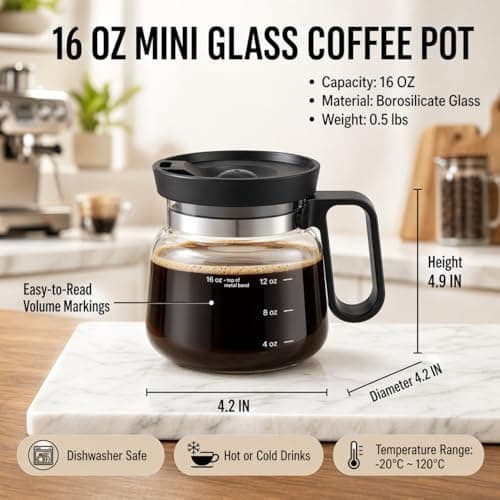Coffee Pot Mug with Lid,16 Oz Glass Mini Coffee Cup | Spill Proof Heatproof Large Capacity Clear Travel Mug & Novelty Gift for Coffee Lovers & Office Desk (Coffee Pot-1 PCS) - Thumbnail 5