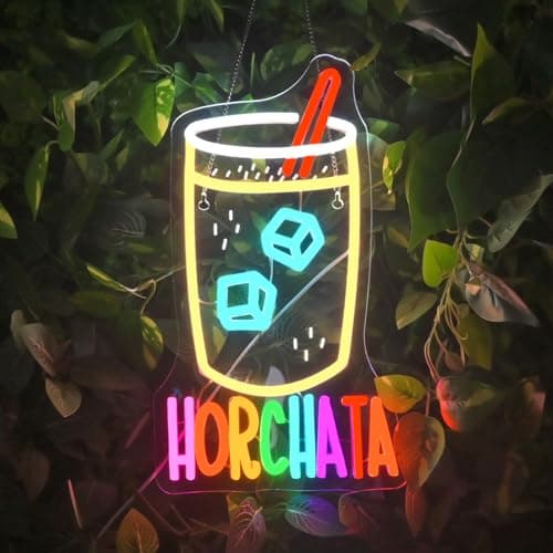 Horchata Neon Signs for Wall Decor Dimmable Colorful LED Light with Ice Cubes Straw USB Powered Fun Light up Sign for Latin Restaurants Food Stalls Cafes Bars Kitchens - Image 1