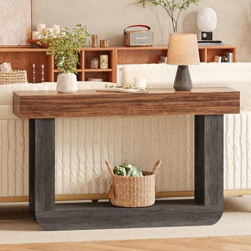 Tarnorci 55'' Behind Couch Table, Farmhouse Wood Console Tables for Entryway U-Shape Narrow Sofa Table for Living Room Bedroom Foyer - Thumbnail 3