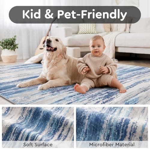 tchdio 5x7 Area Rugs for Living Room, Machine Washable Rug Modern Abstract Area Rug, Non Slip Rugs for Bedroom Rug, Soft Indoor Carpet for Living Room Office Dorm, Blue - Thumbnail 4