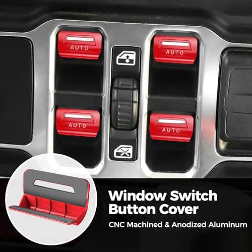 DIAMOOKY 12PCS Metal Button Knob Cover for Jeep Wrangler JL JLU 2018-2023 & Gladiator JT Accessories Window Switch Button Cover Volume Radio Headlight Switch Knob Cover Dashboard Air Vent Cover (Red) - Thumbnail 4