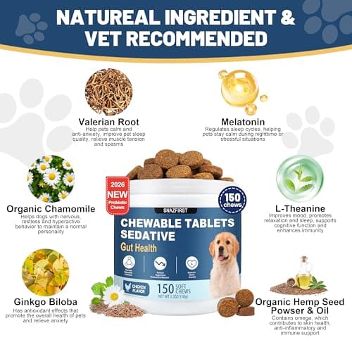 SNAZFIRST Calming Chews for Dogs Anxiety Relief, Dog Calming Chews-Anxiety and Stress Relief Treats Melatonin Bites Sleep Aid Calm Dog with Noise,Thunder,Barking,Separation(Chicken Flavor, 150 Chews) - Thumbnail 3
