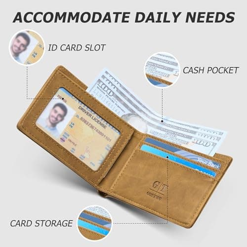 Gostwo Mens Wallet RFID Blocking Slim Minimalist Bifold Wallet with ID Window & Business Card Holder, Thin Front Pocket Design, Stylish Wallet for Men, Teen, Boyfriend, Husband - Thumbnail 3