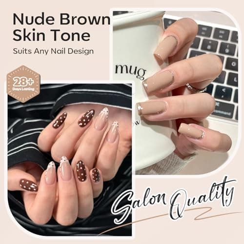 modelones Nude Hema Free Gel Nail Polish Set, 6 Colors Nude White Neutral Brown Skin Tone Beige Khaki Glitter Gel Polish Kit 2026 Spring Gel Nail Kit Polka Dot Nails Soak Off French Nail Art Manicure - Thumbnail 2
