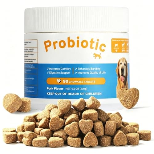 Dog Probiotic Chewable Tablets with Prebiotic & Digestive Enzymes, Daily Gut Supplement for All Breed Dogs, Pork Flavor 90 Count
