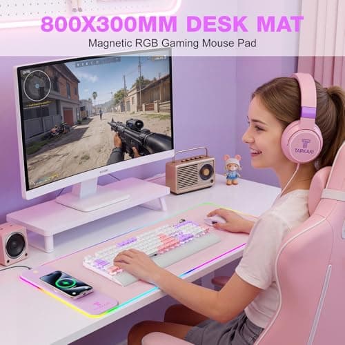 TARKARI Magnetic Wireless Charging RGB Mouse Pad, Large Gaming Desk Mat, 31.5"x11.8" Waterproof Mousepad, Ultra-Smooth Surface, Non-Slip Rubber Base, Desk Pad for Keyboard Laptop - Thumbnail 5