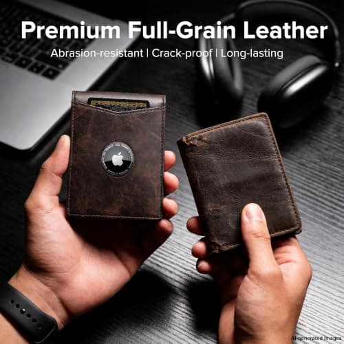 furid Slim AirTag Wallet for Men: Minimalist Full Grain Leather Card Holder - Thumbnail 4