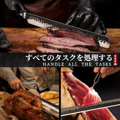 Huusk Brisket Slicing Knife 12", Hand-forged Carving Knife for Meat Cutting, High Carbon Steel Brisket Trimming Knives, Japanese Meat Slicing Knives for Turkey BBQ, Gifts Idea for Men & Women - Thumbnail 6