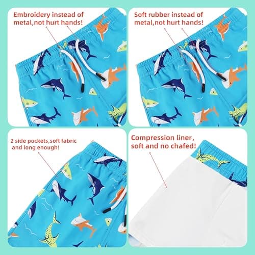 MILANKERR Tollder Kids Baby boy Swim Suit with Compression Lining,2t Swim Trunks Boys with Rash Guard UPF 50+ Blue Orange Shark - Thumbnail 5