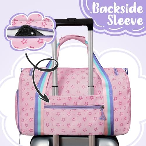 WOOMADA Travel Duffle Bag, Weekend Bag with Wet Pocket & Trolley Sleeve, Gym Dance Bag With Shoe Compartment(Star Pink) - Thumbnail 5