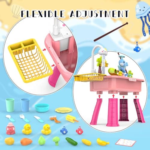 YUANNA 2026 Upgraded Water Table for Toddlers, Kids Sand Water Table with Pump, Play Sink with Running Water, Fishing Game and Outside Sensory Toys, Pink - Thumbnail 5