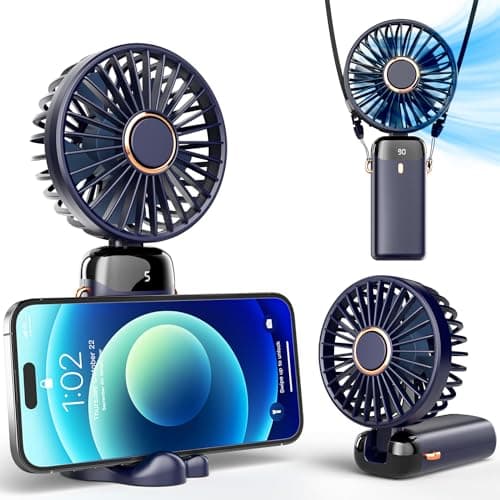 Koonie Portable Handheld Fan, 5000mAh Battery Operated with Base, 20 Hours, Digital Display, 5 Speeds, 90° Ajustable, Rechargeable Mini Fan for Outdoor Indoor - Image 1