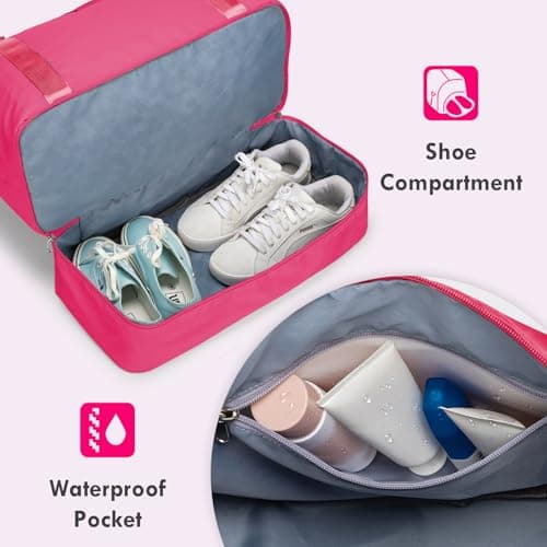WOOMADA Weekender Overnight Bag for Women, Carry on Shoulder Travel Duffel with Shoes Compartment,Gym Bag with Toiletry Bag(hot pink) - Thumbnail 5