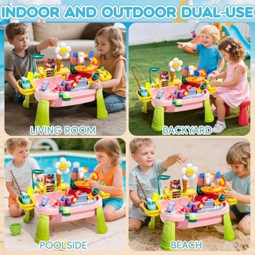 Ploomi 2026 Upgraded Water Table for Toddlers 1-3 - Outdoor Toys for Kids Ages 4-8 with Pump, Summer Outside Sensory Activity Pool Toys, Kitchen Play Sink Toy with Running Water, Fishing Toy, Pink - Thumbnail 6