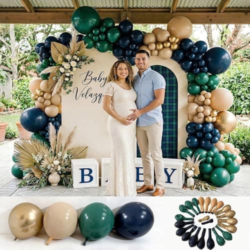 Double Stuffed Navy Blue and Dark Green Balloon Arch Garland Kit - Thumbnail 3