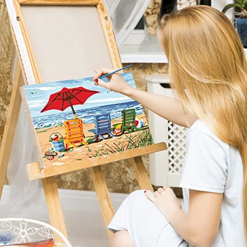 Ginkko Paint by Numbers Art Craft Kit for Adults, Beach Themed, Framed Canvas 9x12 inch, Non-Toxic Acrylic Paints, Professional Brushes, Unique Gift - Thumbnail 2