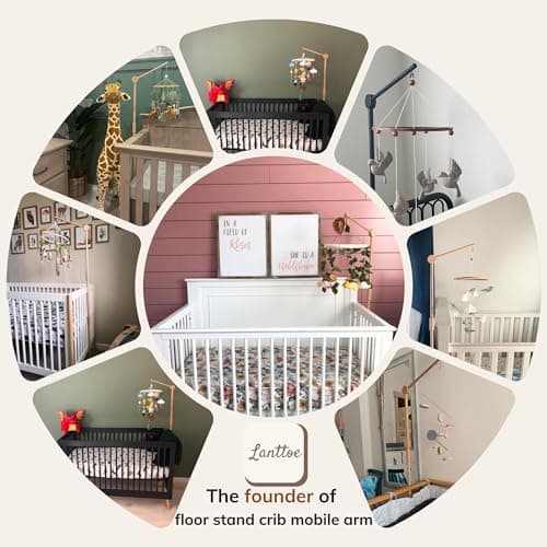 Lanttoe Crib Mobile Arm Wooden Floorstanding - 61 Inches Mobile Arm for Crib|Movable Baby Mobile Hanger|Strong Anti-Dumping Attachment|100% Natural EU Beech Wood|Thicker Wooden Pole|Boho Nursery Decor - Thumbnail 4