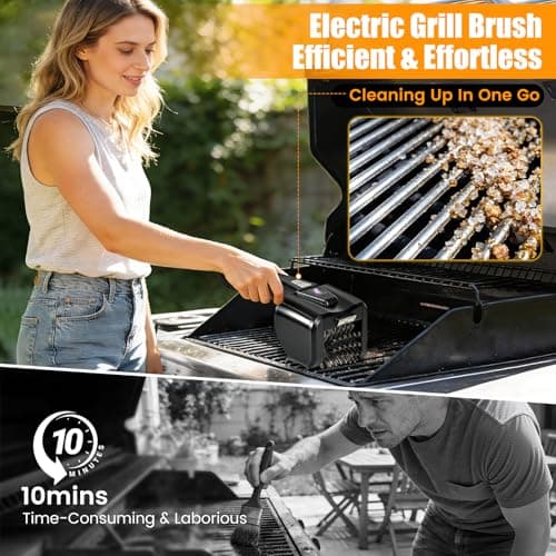 Electric Grill Brush for Outdoor Grill,Electric Grill Cleaner with 800 RPM Motor,Stainless Steel No Shedding Bristle Head,Cordless & Type-C Rechargeable,4000mAh BBQ Grill Brush with LED Light - Thumbnail 3