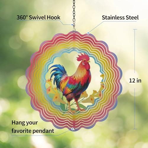 Eandisom Wind Spinners Outdoor Chicken - Birthday Gifts for Women Mom Grandma, Rooster Deocr Hanging Wind Spinner 12 inch 3D Wind Sculptures for Garden Decor for Outside, Patio, Yard, Outdoor - Thumbnail 4