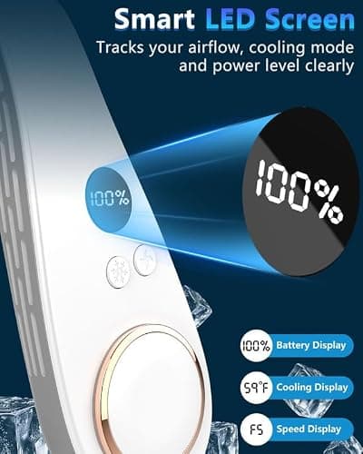 Neck Fan with Cooling Plate,Portable Neck Fans that Blow Cold Air Rechargeable Battery Powered Air Conditioner,Bladeless Wraps Body Ac, Wear Around the Neck Coolers for Extremely Hot Weather White - Thumbnail 4