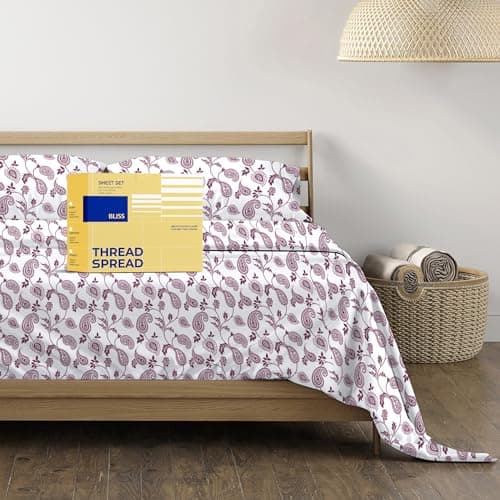THREAD SPREAD Luxury Egyptian Cotton California King Printed Sheet Set, 600 Series Bliss Collection Extra Long Staple Set (4 PC, Paisley), Cal King Sheets Upto 18" Deep Pocket - Image 1