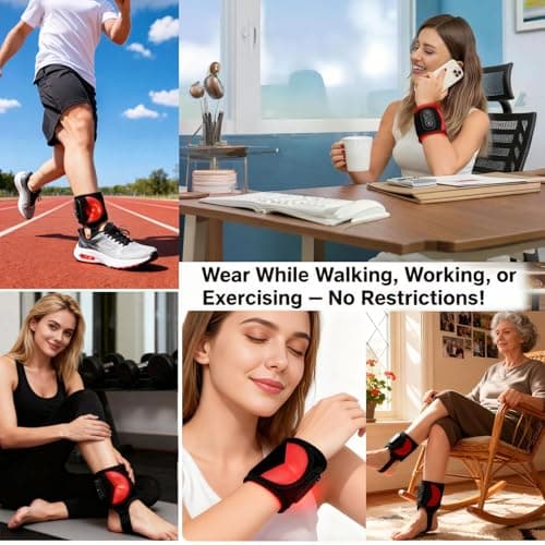 Cordless Red Light Therapy for Ankle Massager Heating Pad, 660nm Red & 850nm Near Infrared Light Therapy Wrap with Vibration & Heat, 3000mAh Rechargeable for Ankle Wrist Foot Arch Comfort (Black) - Thumbnail 6