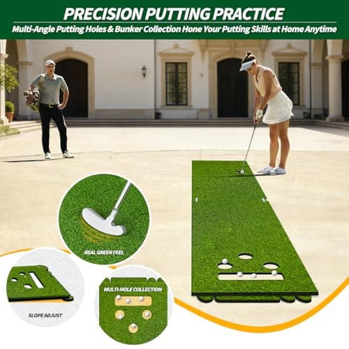 6x4.8ft Golf Hitting Mat for Indoor Outdoor Practice, High-Elasticity Golf Practice Driving Range Turf Mat, Convertible 2IN1 Golf Hitting & Putting Mat for Garage Simulator Training, Gifts for Men/Dad - Thumbnail 5