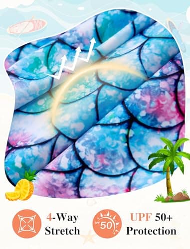 Seanrui Kids Swimsuits Long Sleeve Rash Guard for Girls with Shorts Two Piece Bathing Suit Green Mermaid（6-7Y - Thumbnail 5
