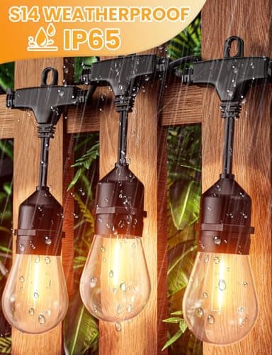 Svater Outdoor String Lights 150FT, E26 Socket, 48pcs S14 Shatterpoof Bulbs, 1 Watt Dimmable 2700K Warm White, IP65 Waterproof Commercial Grade Patio Lights（3 Pack X 50FT） - Thumbnail 2