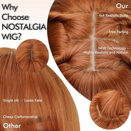 NOSTALGIA Ginger Wig with Bangs for Women, 20 Inch Layered Hairstyle with 4x4 Realistic Scalp,Free Parting,Heat Resistant for Daily Party Cosplay Use - Thumbnail 4