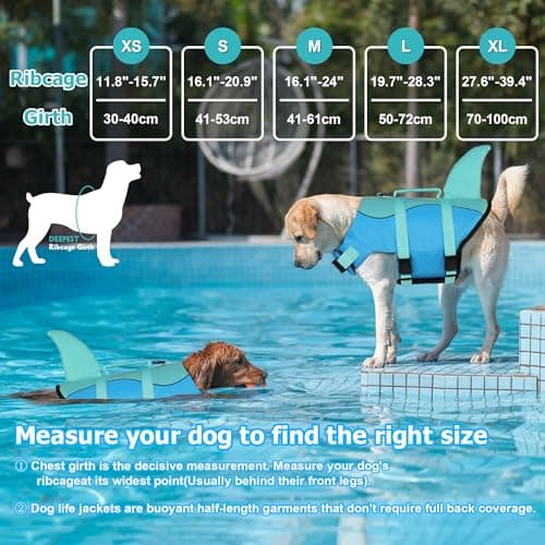 Dogcheer Dog Life Jacket, Cute Shark Dog Life Vest for Swimming Boating with Superior Buoyancy and Rescue Handle, Adjustable Puppy Floating Swim Vest for Small Medium Large Dogs - Pool Blue, S - Thumbnail 2