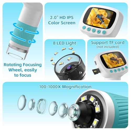 Pocket Kids Microscope for Over 3 Years Old, 1000X Handheld Microscope for Kids w/2''IPS Digital, Photo Video Mini Portable Microscopes, Science Edu Digiscope,Christmas Birthday Gifts for Kids - Thumbnail 3
