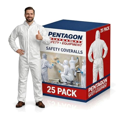 PENTAGON SAFETY EQUIPMENT - Disposable Overalls, Full-Coverage Hazmat Suit with Hood, Overalls for Men/Women, Pack of 25 White Coveralls for Extreme Work Environments & Various Applications, 2X-Large - Image 1