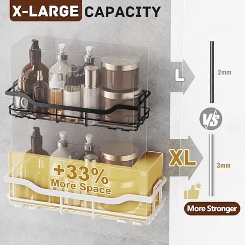 OMAIRA 3-Pack Shower Caddy with Soap Holder, Adhesive Rustproof No-drill Strudy Loading Inside Shower Organizer Shelves Rack Storage Bathroom Organization for Smooth Wall Glass Tile, White (X-Large) - Thumbnail 3