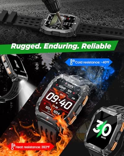 Smart Watches for Men, 1.95'' Fitness Watch: Waterproof Military Smart Watch with 100 Days Battery Life/Call/Flashlight/Sleep/SpO2/Heart Rate Monitor/Step Tracker, Sport Smartwatch for Android iPhone - Thumbnail 4