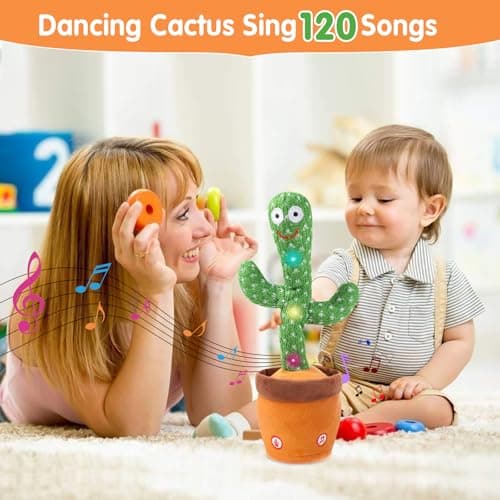 Dancing Cactus Toy for Baby Toddler, Talking Cactus Colorful Glowing Repeating What You Say, Singing Toys 120 Pcs Songs for Baby Gifts - Thumbnail 4