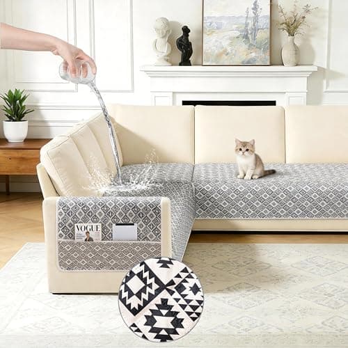 ALIECOM L Shaped Couch Cover for Sectional Sofa Waterproof Sofa Slipcover Non Slip Corner Couch Covers for Dogs Cats (X-Large, Checkered Gray) - Image 1