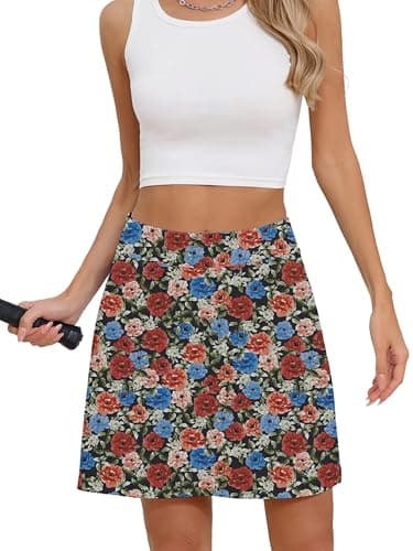 Heymoments Women Active Athletic Skirts Floral Print Medium Lightweight Comfy Summer Workout Golf Tennis Running Hiking Cycling Skater Bike A Line Underneath Mini Skort Sport Dress - Image 1
