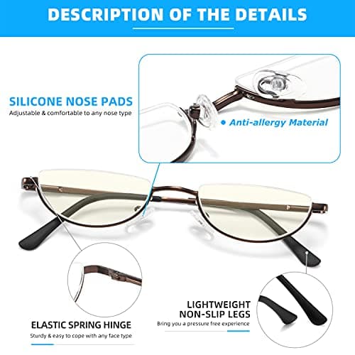 TOVEEN Half Lens Reading Glasses Blue Light Blocking, Half Moon Frame Semi Rim Spring Hinge Readers with Case for Men Women 3 Pack +1.75 - Thumbnail 4
