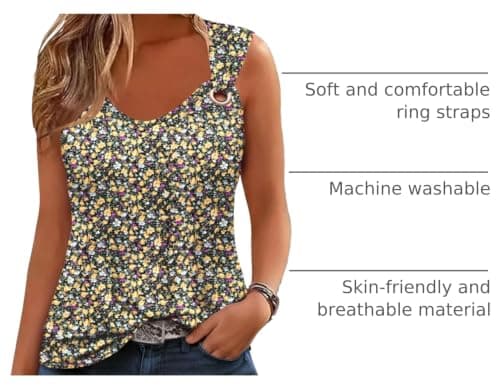 ONLYSTORY Women Tank Tops Loose Fit Dressy Casual Summer Cute Sleeveless Shirts Floral Black Yellow L - Thumbnail 3